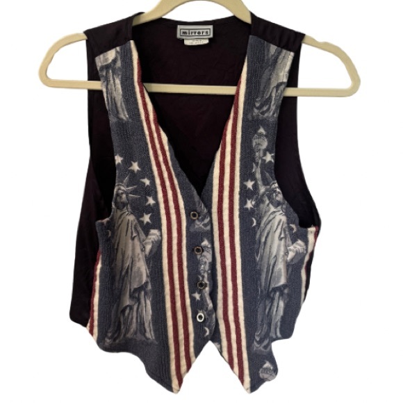 Vintage America Tops - Vintage 90s Patriotic Vest Statue of Liberty | Mirrors by Andrea Jovine